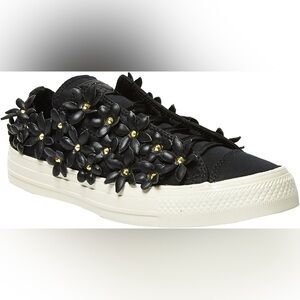Converse x PatBo Chuck Taylor Black Leather 3D Flower Low Top Sneakers Size 5.5